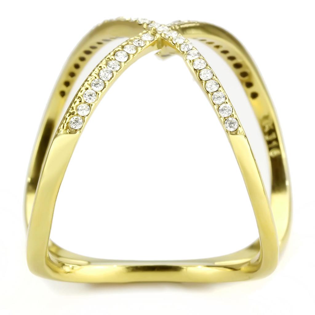 DA387 - IP Gold(Ion Plating) Stainless Steel Ring with AAA Grade CZ  in Clear-3