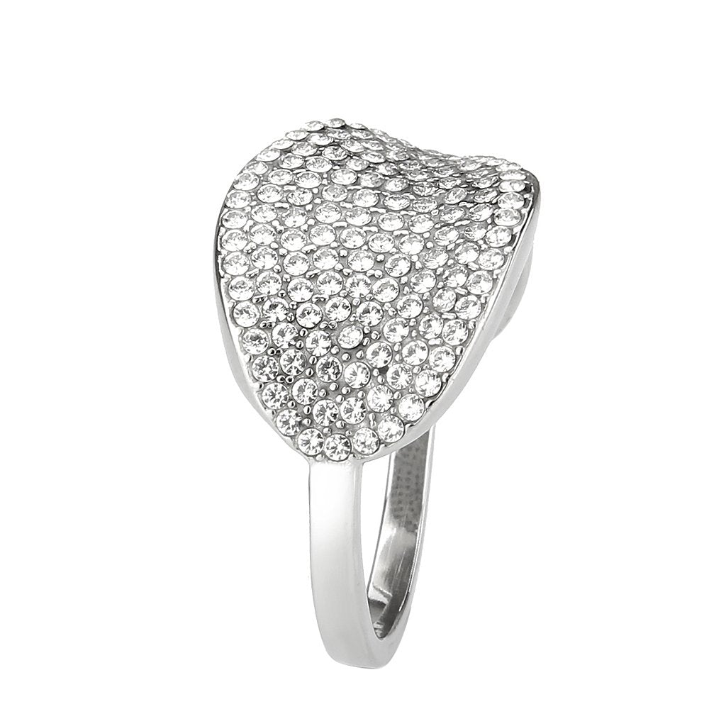 DA388 - High polished (no plating) Stainless Steel Ring with AAA Grade CZ in Clear-0