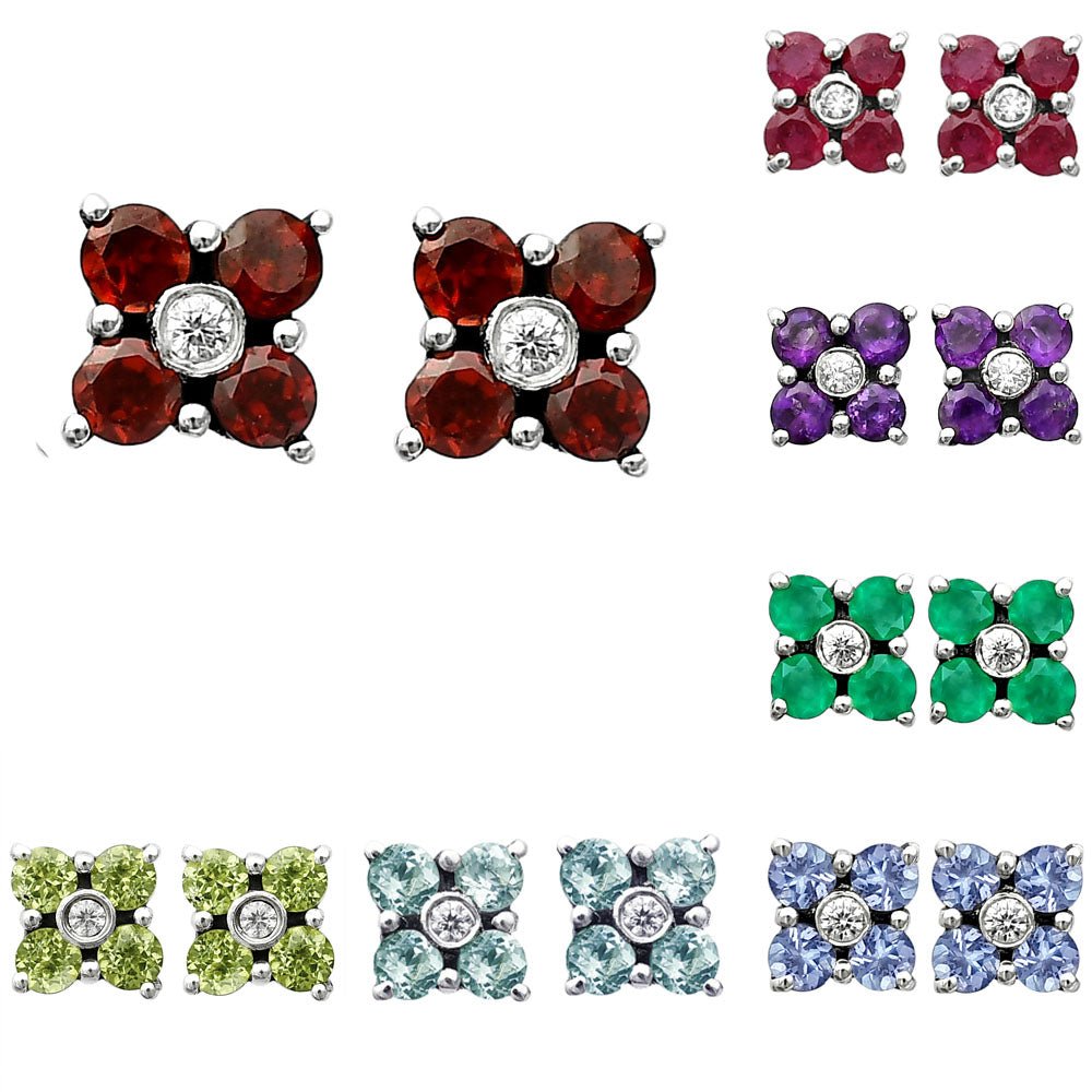 Natural Gemstones Round Shape 925 Silver Stud Earrings DGE1069 E-1058