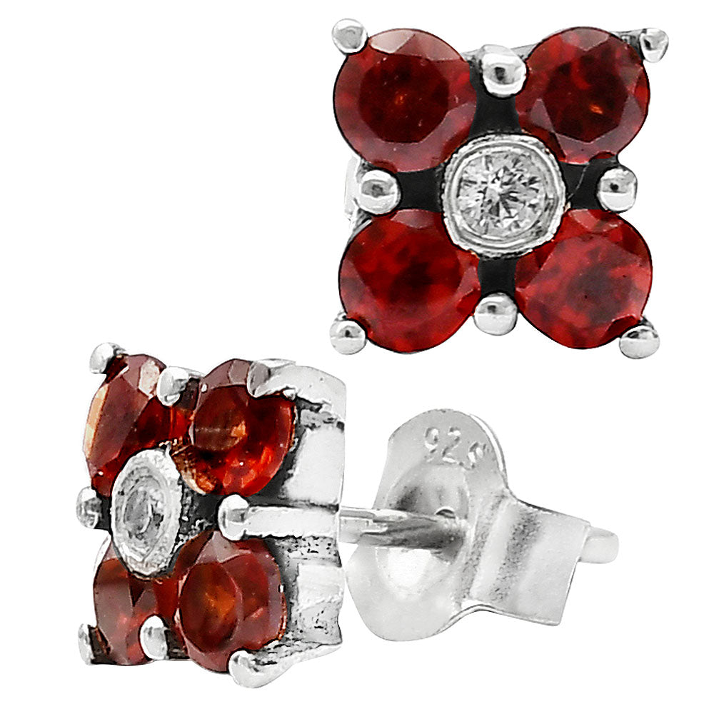 Natural Gemstones Round Shape 925 Silver Stud Earrings DGE1069 E-1058