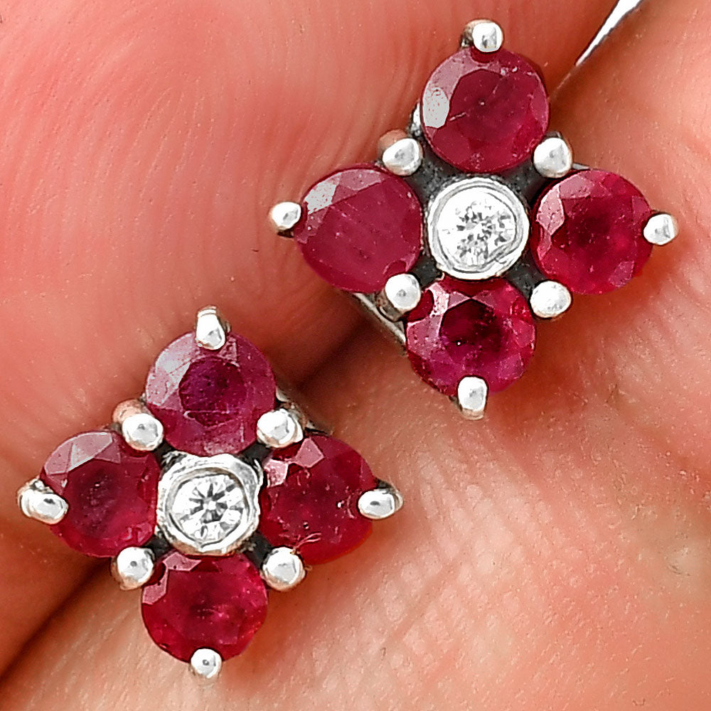 Natural Gemstones Round Shape 925 Silver Stud Earrings DGE1069 E-1058