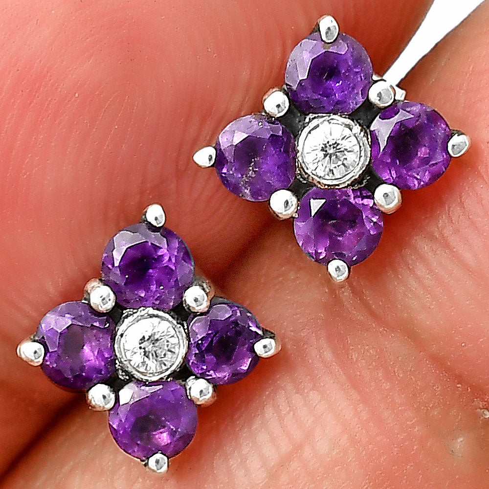 Natural Gemstones Round Shape 925 Silver Stud Earrings DGE1069 E-1058