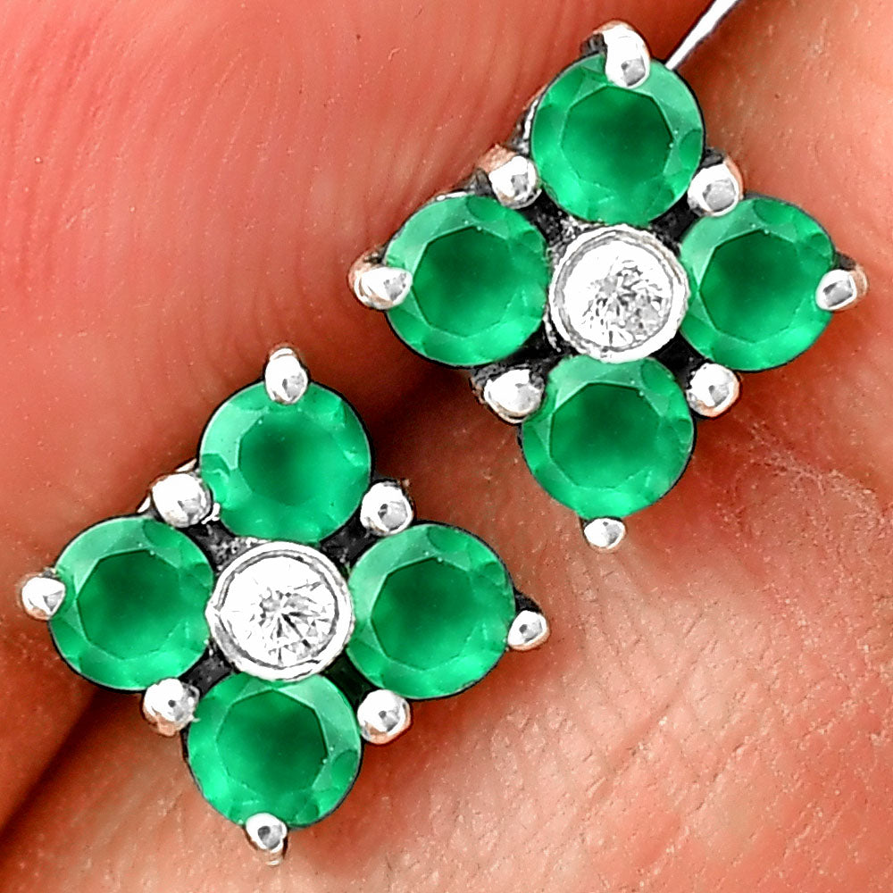Natural Gemstones Round Shape 925 Silver Stud Earrings DGE1069 E-1058