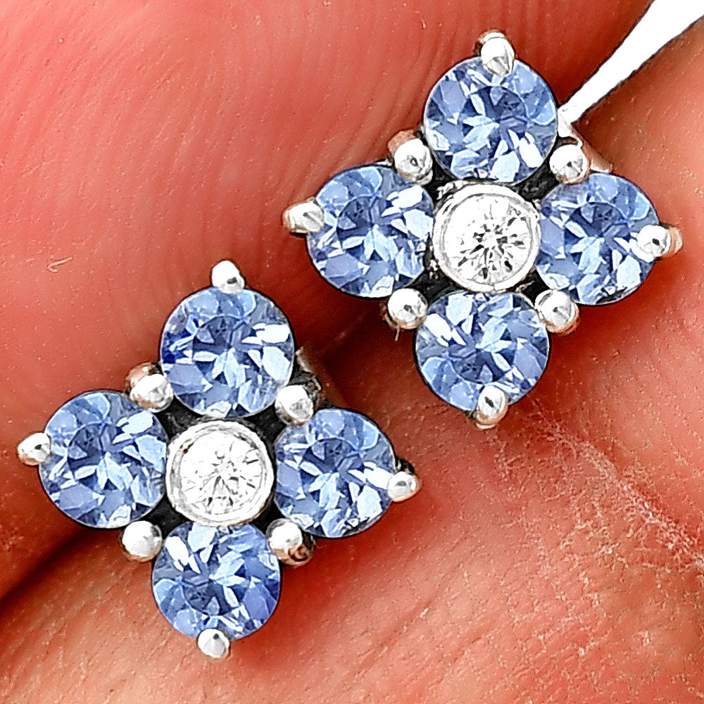 Natural Gemstones Round Shape 925 Silver Stud Earrings DGE1069 E-1058