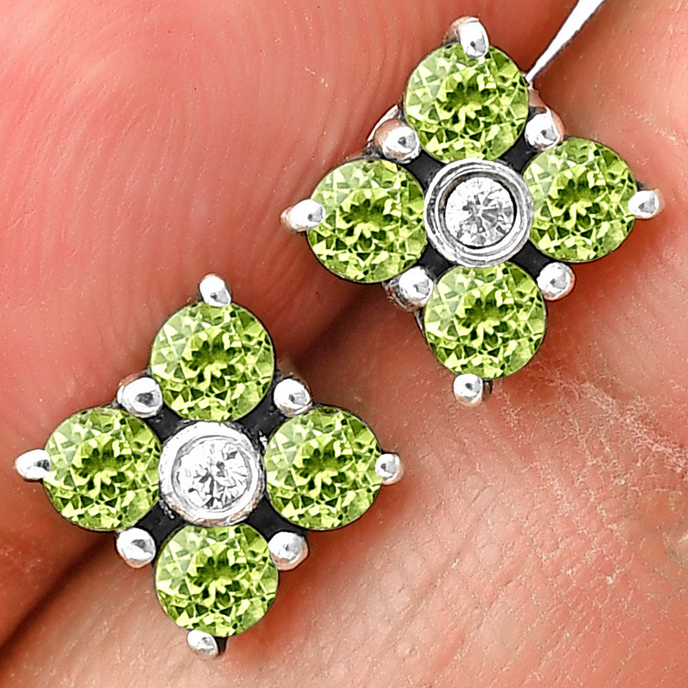Natural Gemstones Round Shape 925 Silver Stud Earrings DGE1069 E-1058