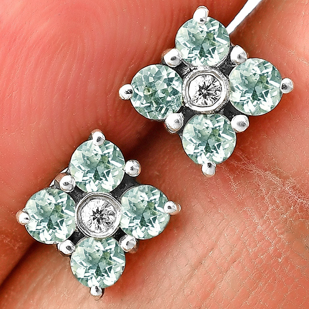 Natural Gemstones Round Shape 925 Silver Stud Earrings DGE1069 E-1058