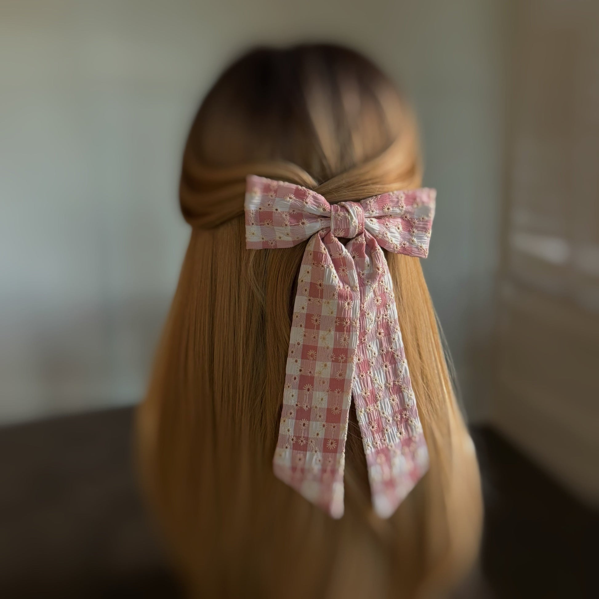 Daisy Picnic Gingham Bow Hair Clip-2