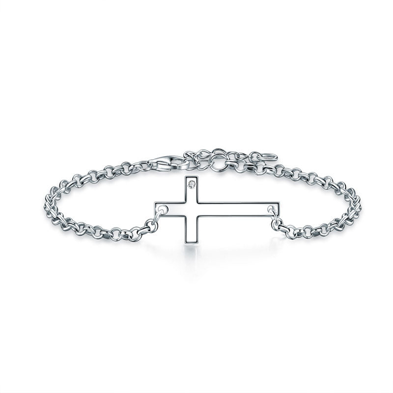 Solid 925 Sterling Silver Bracelet Cross Religious and Wedding Gift Classic XFB8007-0