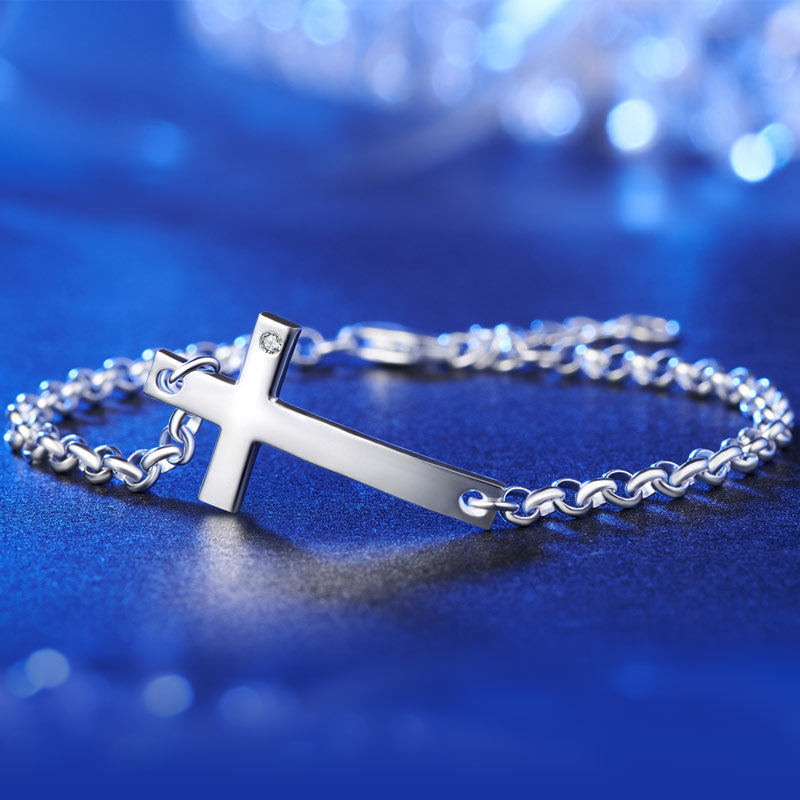 Solid 925 Sterling Silver Bracelet Cross Religious and Wedding Gift Classic XFB8007-2
