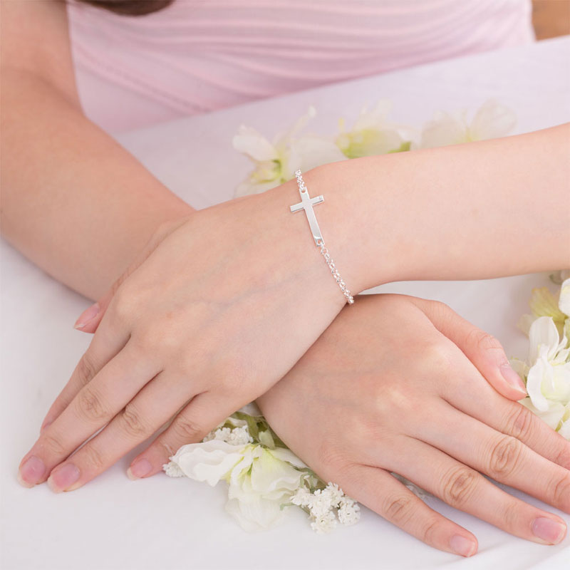 Solid 925 Sterling Silver Bracelet Cross Religious and Wedding Gift Classic XFB8007-1