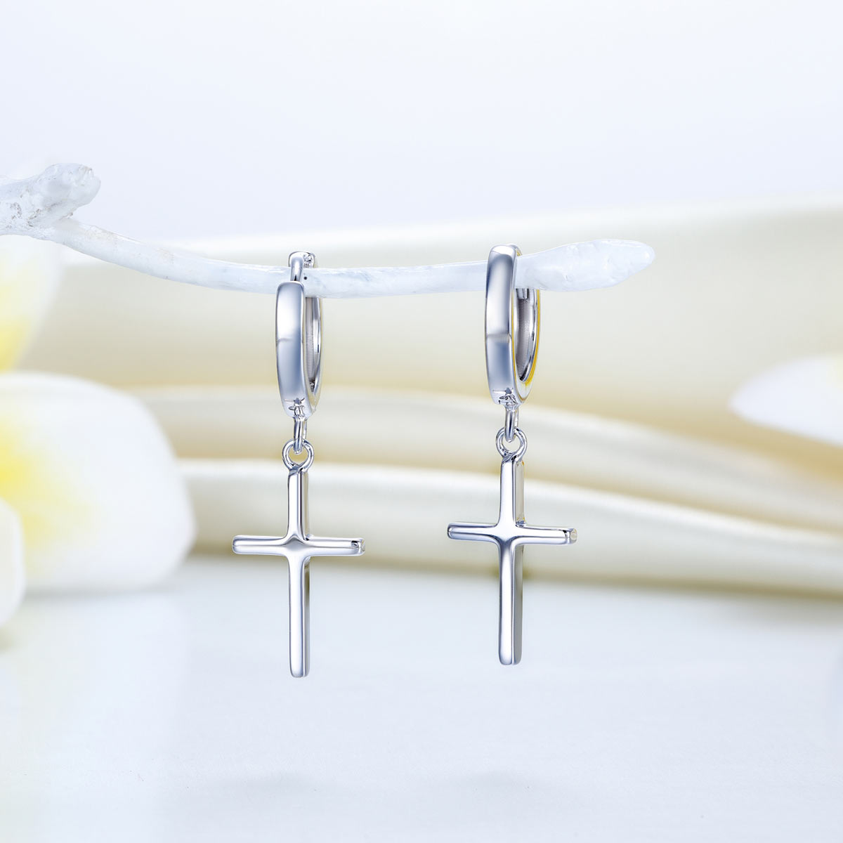 Solid 925 Sterling Silver Dangle Cross Earrings-2