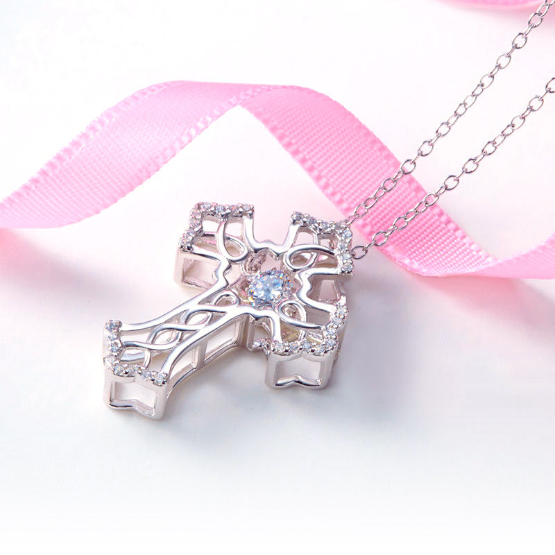 Vintage Style Cross Dancing Stone Pendant Necklace 925 Sterling Silver XFN8080-2