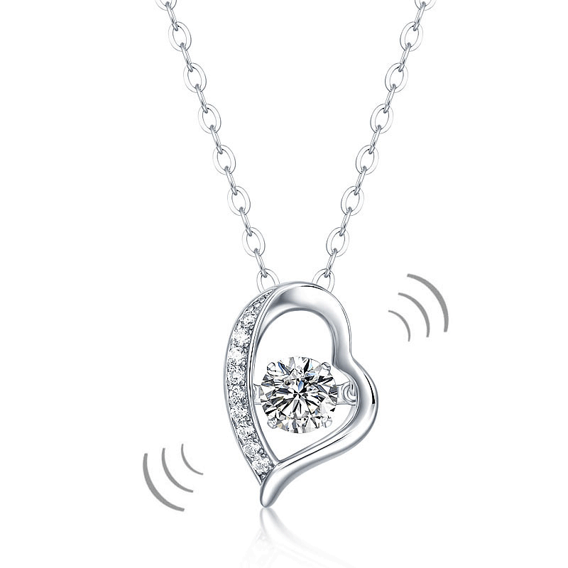 0.5 Carat Moissanite Diamond Dancing Stone Heart Necklace 925 Sterling Silver MFN8135-0