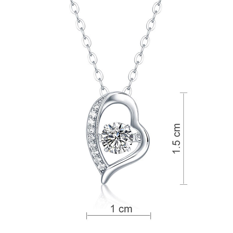 0.5 Carat Moissanite Diamond Dancing Stone Heart Necklace 925 Sterling Silver MFN8135-4