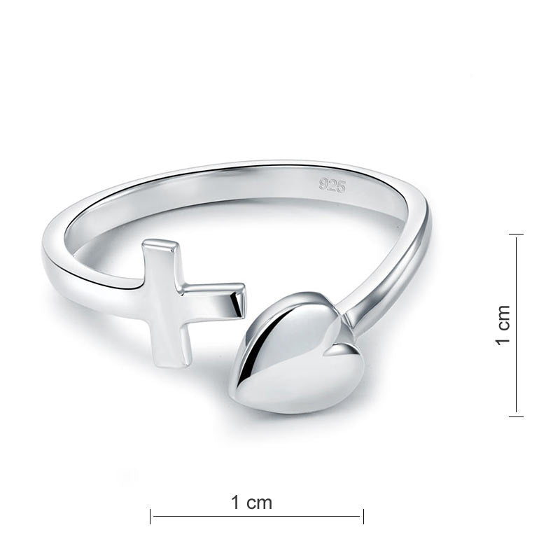 Plain Solid 925 Sterling Silver Ring Cross Heart for Lady Trendy Stylish XFR8287-2