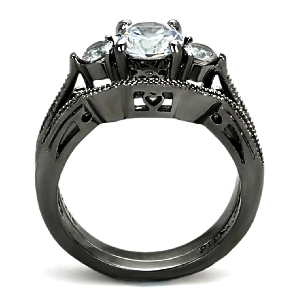 TK1W002B - High polished (no plating) Stainless Steel Ring with AAA Grade CZ  in Clear-2