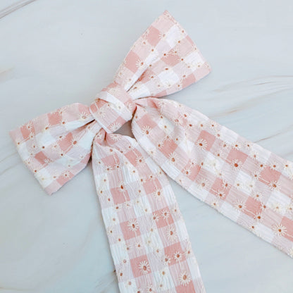 Daisy Picnic Gingham Bow Hair Clip-5