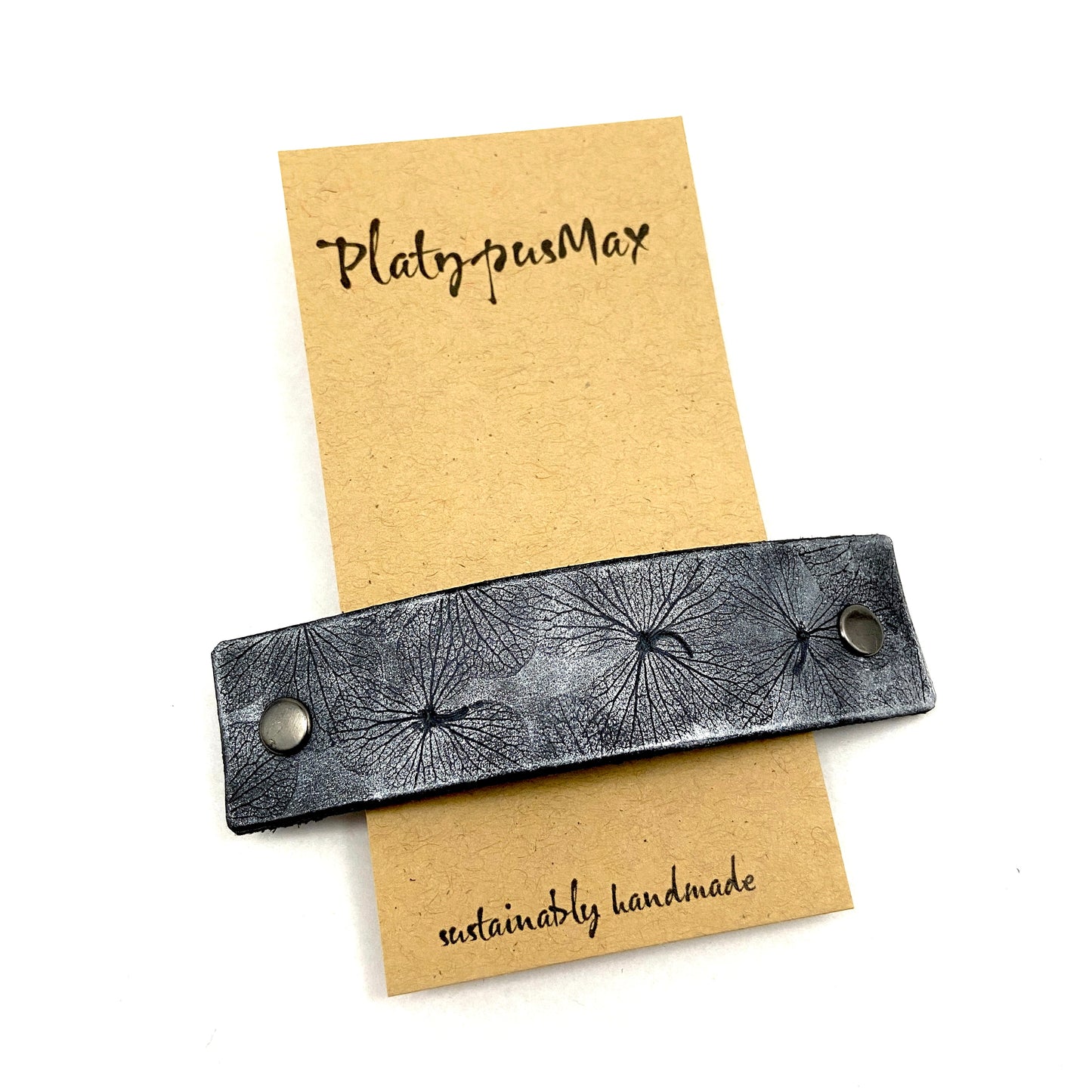 Silver Pressed Hydrangea Flowers Embossed Leather Hair Clip-1