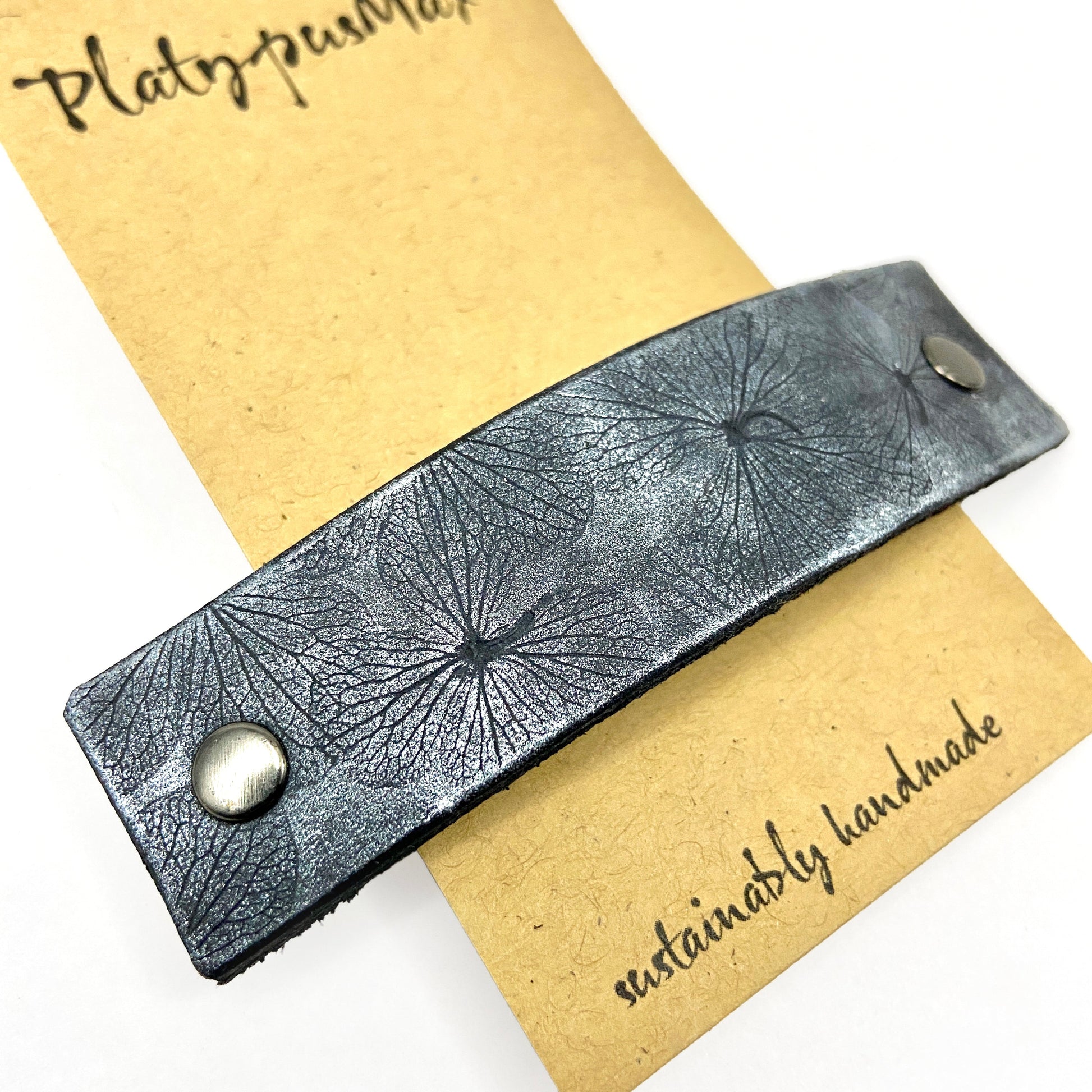 Silver Pressed Hydrangea Flowers Embossed Leather Hair Clip-2