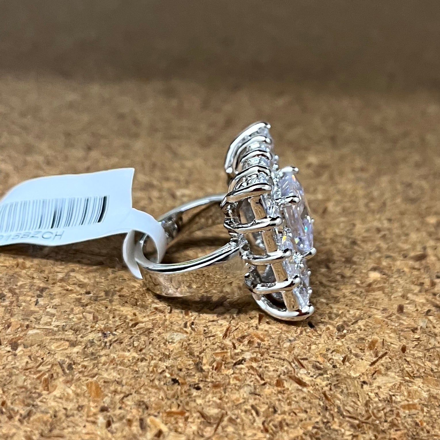 80215 - Rhodium Brass Ring with AAA Grade CZ  in Clear-2