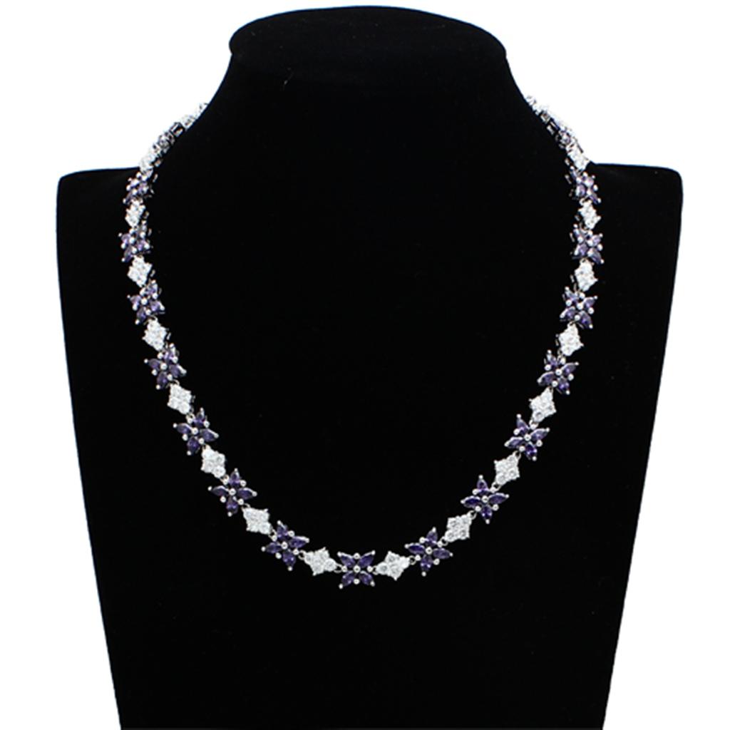 LO2324 - Rhodium Brass Jewelry Sets with AAA Grade CZ  in Amethyst-3