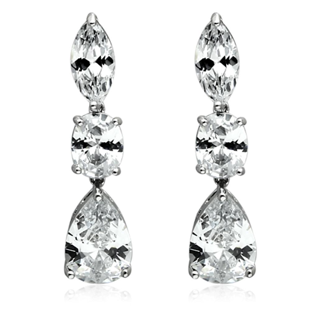 LO2334 - Rhodium Brass Jewelry Sets with AAA Grade CZ  in Clear-1