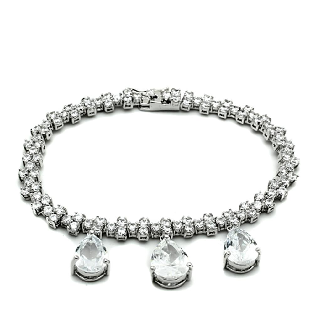 LO2334 - Rhodium Brass Jewelry Sets with AAA Grade CZ  in Clear-2