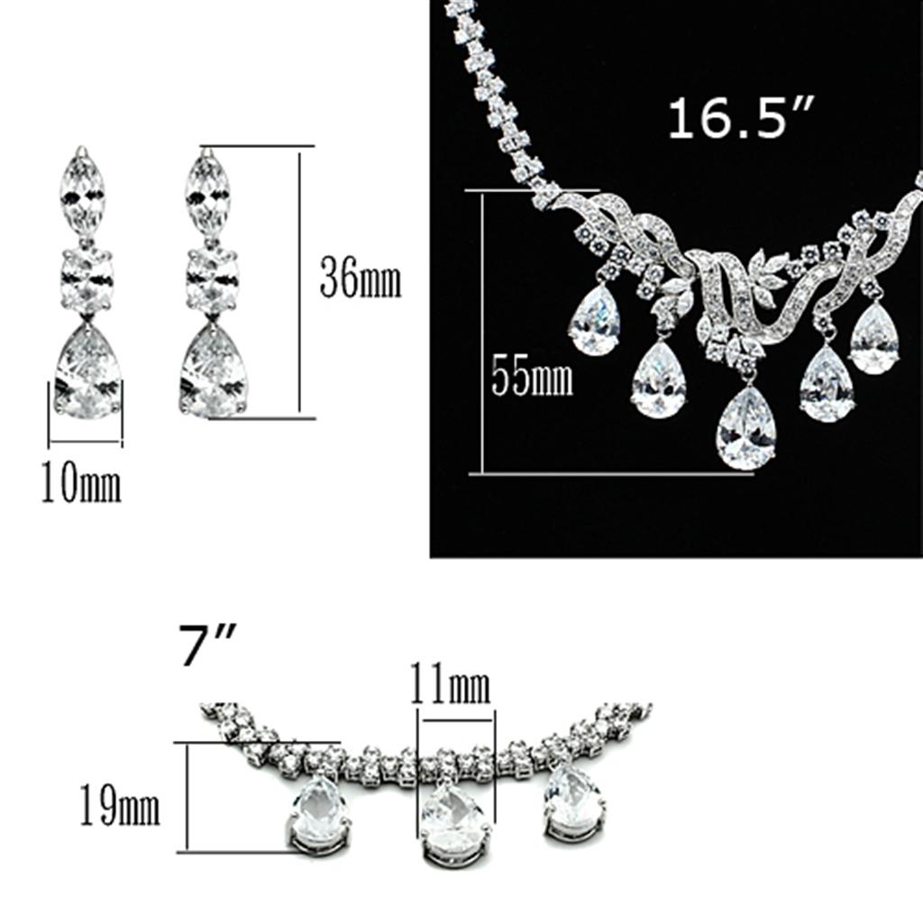 LO2334 - Rhodium Brass Jewelry Sets with AAA Grade CZ  in Clear-4