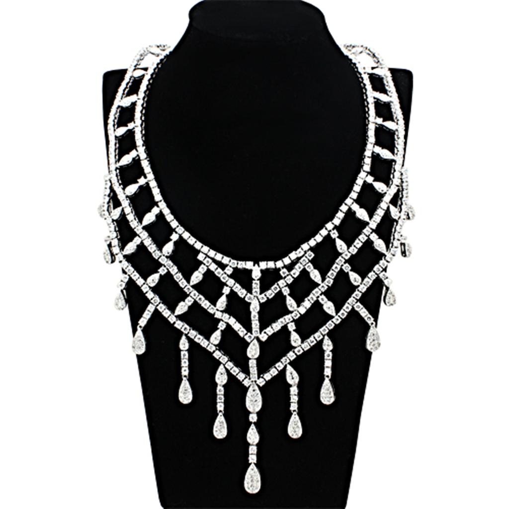 LO2428 - Rhodium Brass Jewelry Sets with AAA Grade CZ  in Clear-3