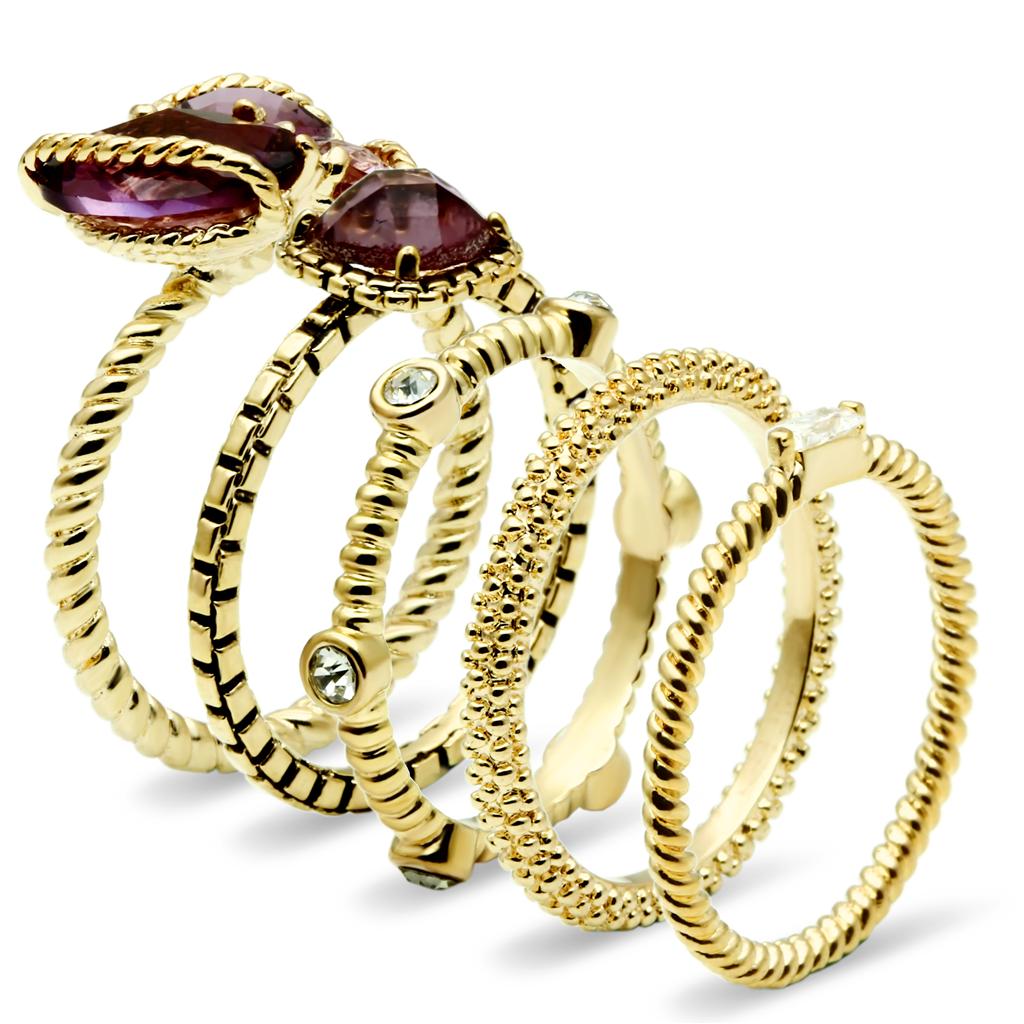 LO2502 - Gold Brass Ring with Synthetic Synthetic Glass in Amethyst-1
