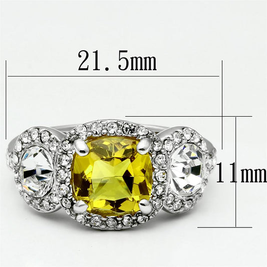 LO2517 - Rhodium Brass Ring with Synthetic Synthetic Glass in Topaz-1