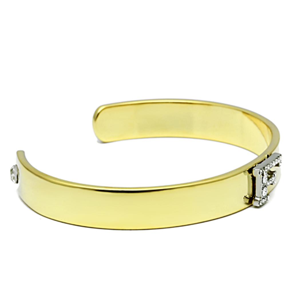 LO2575 - Gold+Rhodium White Metal Bangle with Top Grade Crystal  in Clear-2