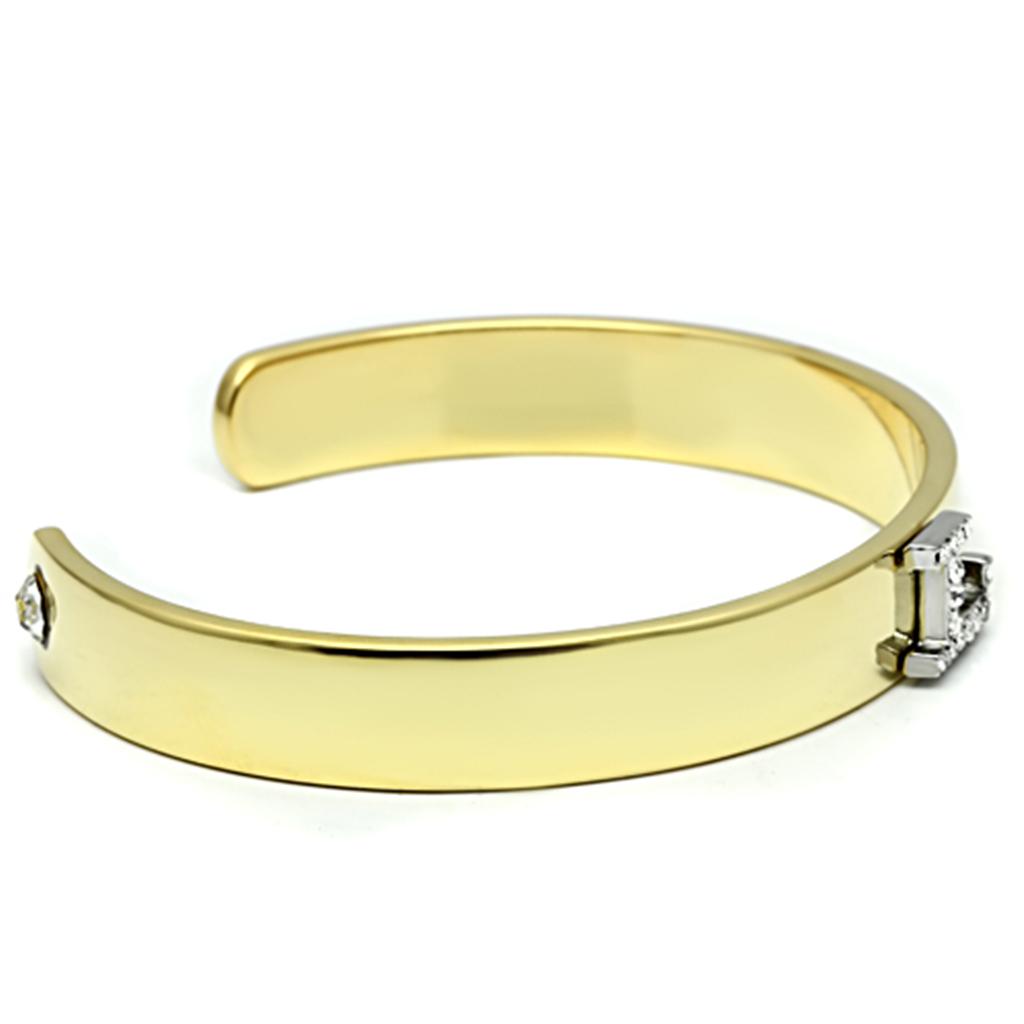 LO2581 - Gold+Rhodium White Metal Bangle with Top Grade Crystal  in Clear-2