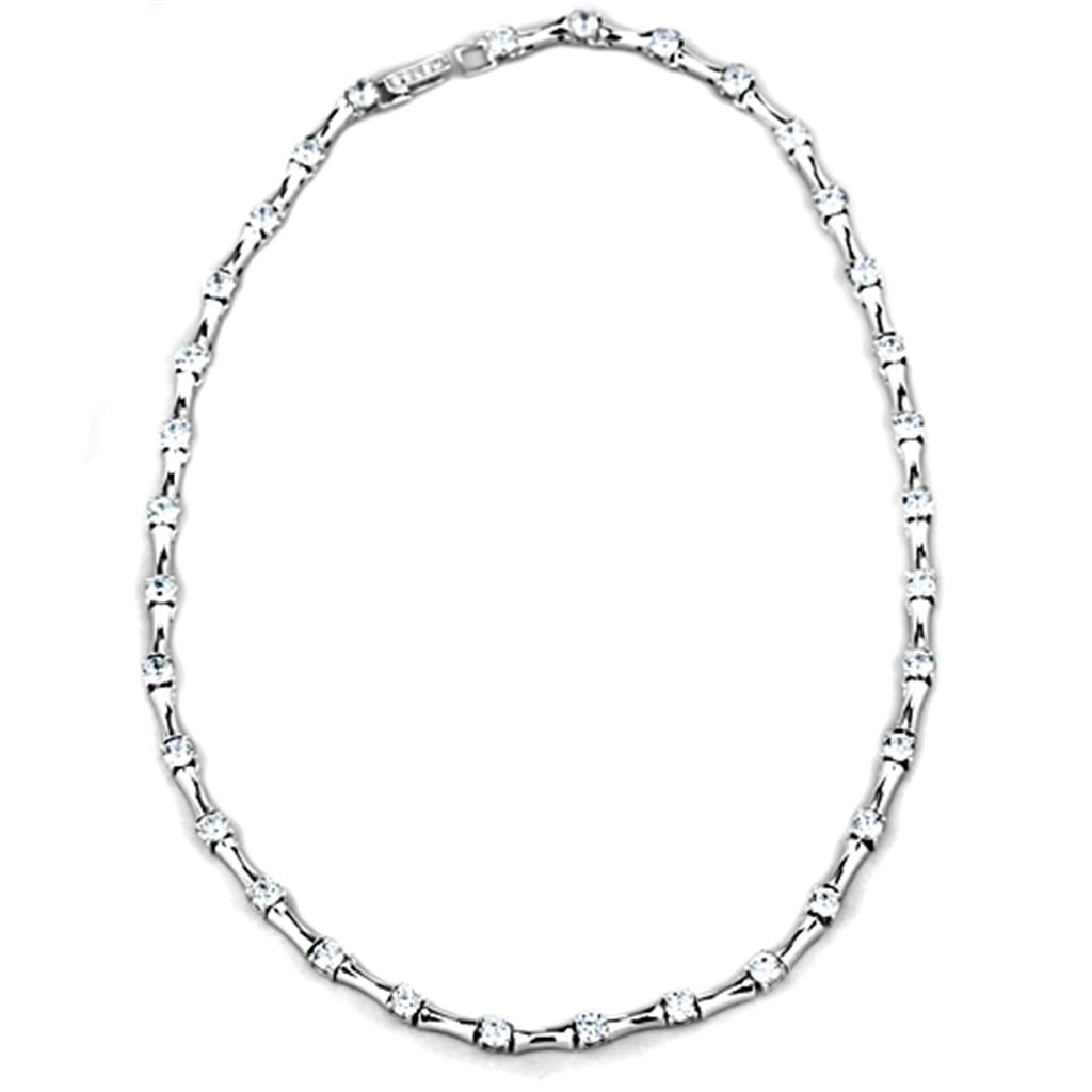 LO2709 - Rhodium Brass Necklace with AAA Grade CZ  in Clear-1