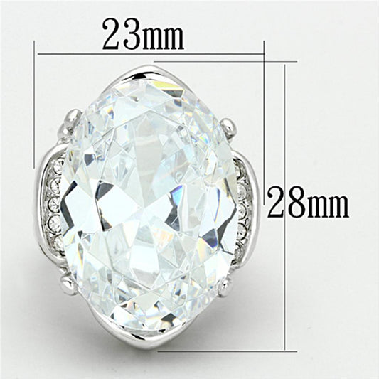 LO2950 - Rhodium Brass Ring with AAA Grade CZ  in Clear-1