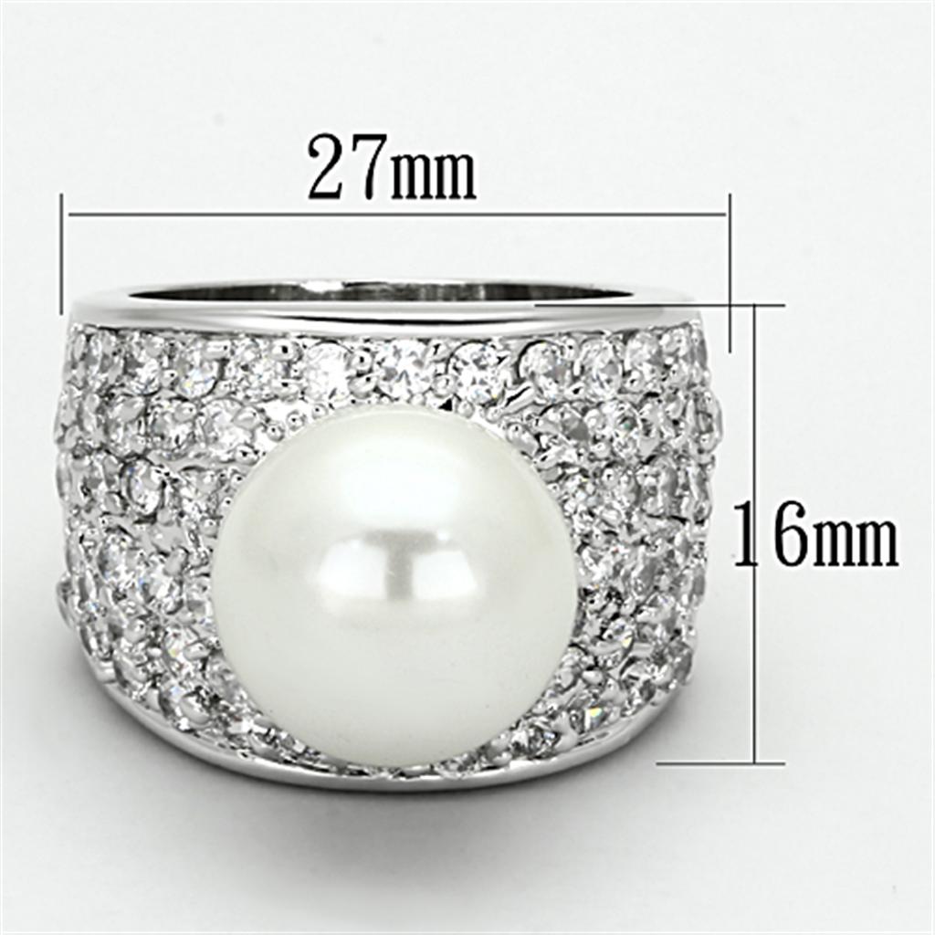 LO2951 - Rhodium Brass Ring with Synthetic Pearl in White-1