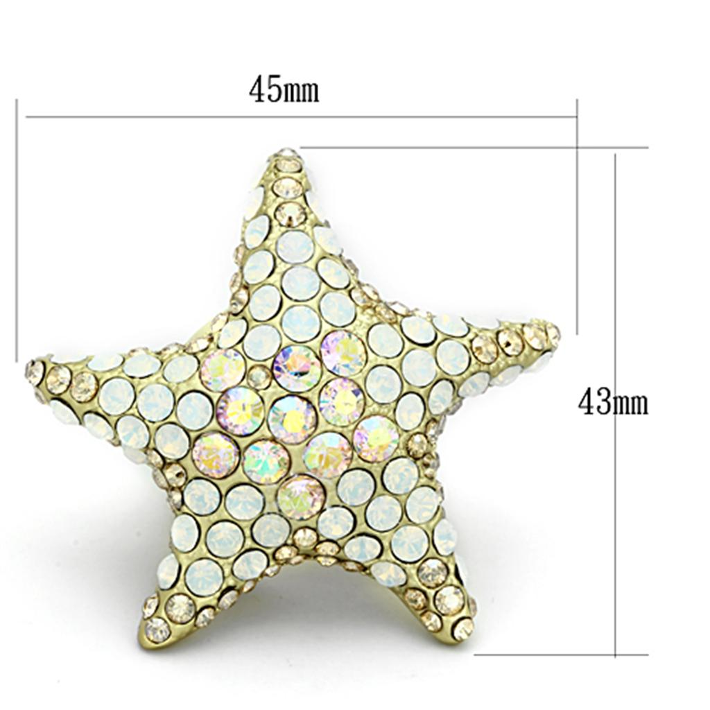 LO2973 - Matte Gold Brass Ring with Top Grade Crystal  in Multi Color-1