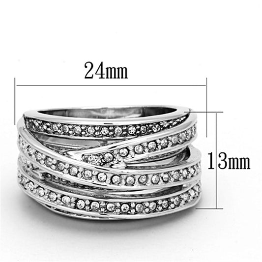 LO2995 - Rhodium Brass Ring with Top Grade Crystal  in Clear-1
