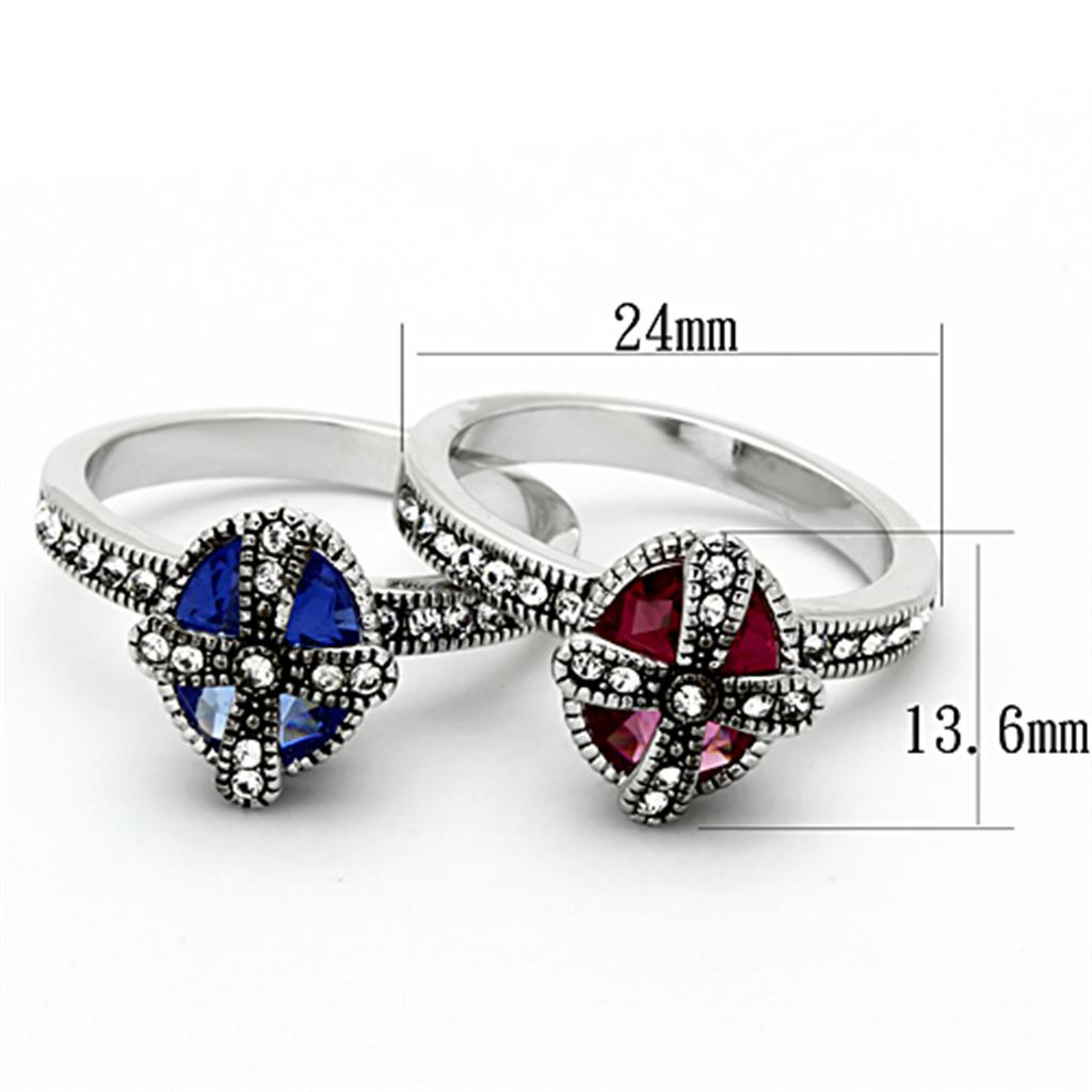LO2997 - Rhodium Brass Ring with Synthetic Synthetic Glass in Multi Color-1