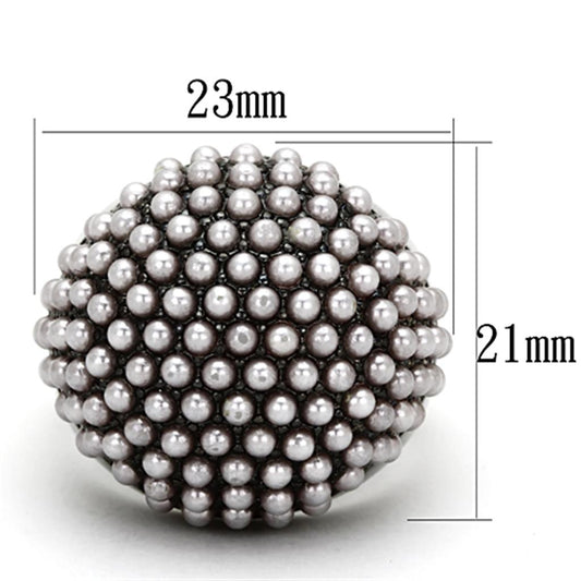 LO3019 - TIN Cobalt Black Brass Ring with Synthetic Pearl in Light Amethyst-1