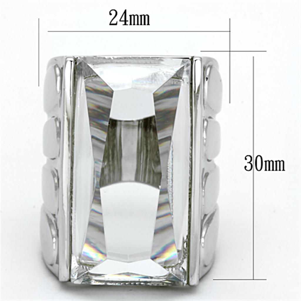 LO3030 - Rhodium Brass Ring with AAA Grade CZ  in Clear-1