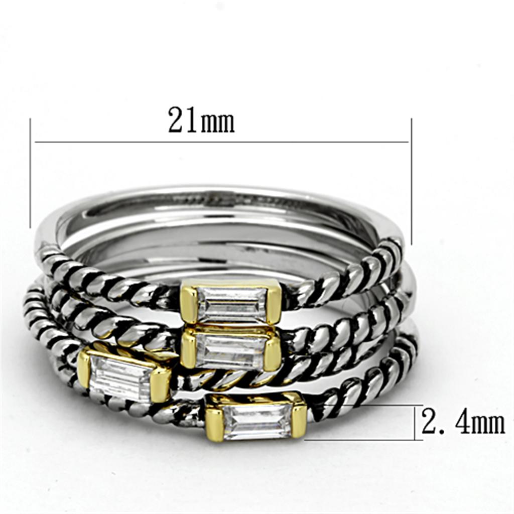 LO3060 - Reverse Two-Tone Brass Ring with Top Grade Crystal  in Clear-1