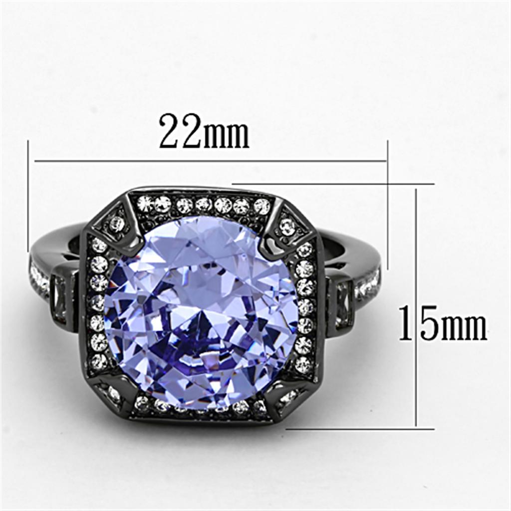 LO3075 - Ruthenium Brass Ring with AAA Grade CZ  in Tanzanite-1