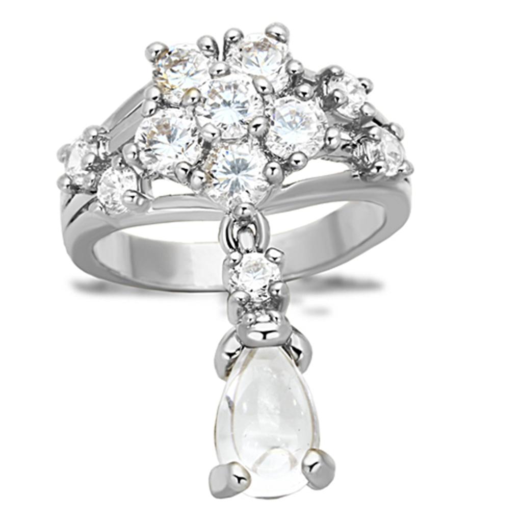 LO3076 - Rhodium Brass Jewelry Sets with AAA Grade CZ  in Clear-2