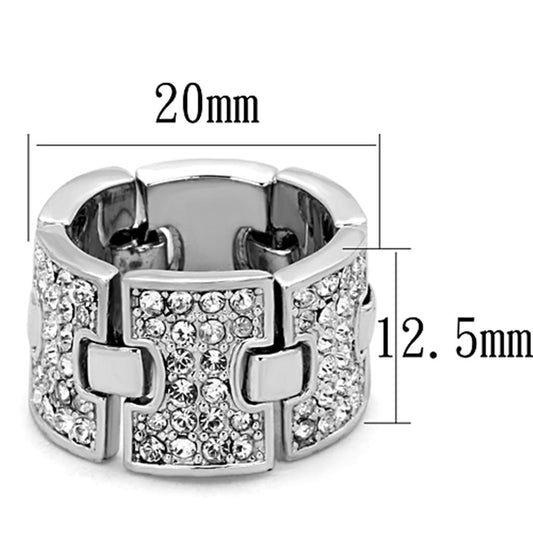 LO3147 - Rhodium Brass Ring with Top Grade Crystal  in Clear-1