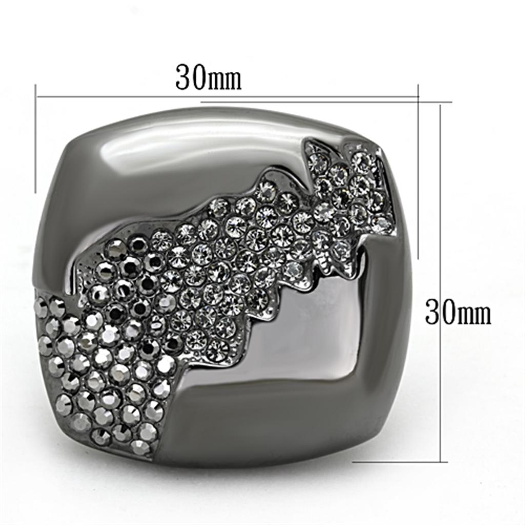 LO3174 - TIN Cobalt Black Brass Ring with Top Grade Crystal  in Black Diamond-1