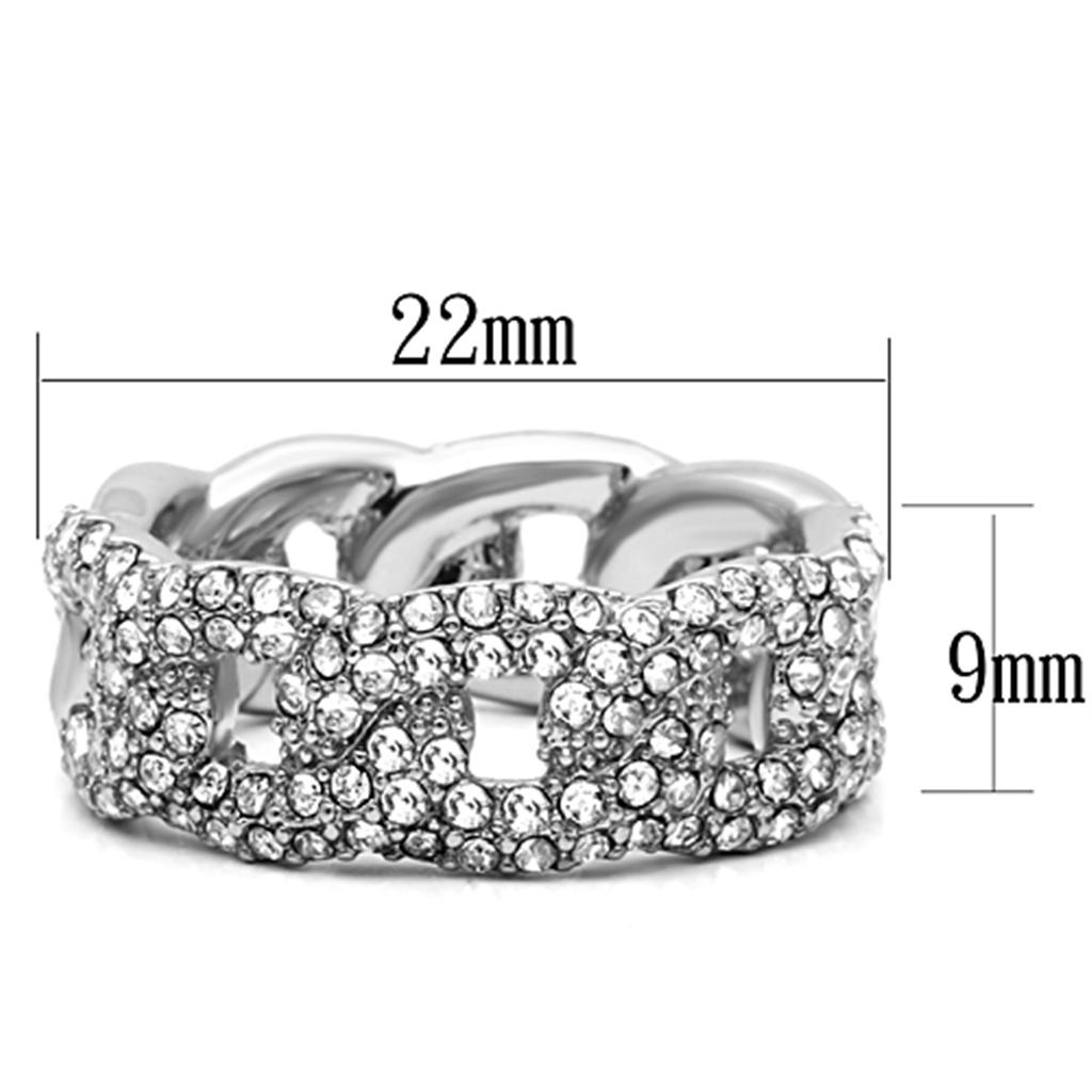 LO3210 - Rhodium Brass Ring with Top Grade Crystal  in Clear-1