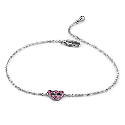 LO3229 - Rhodium Brass Bracelet with Top Grade Crystal  in Rose-1