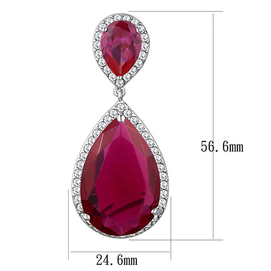 LO3296 - Rhodium Brass Earrings with AAA Grade CZ  in Ruby-1