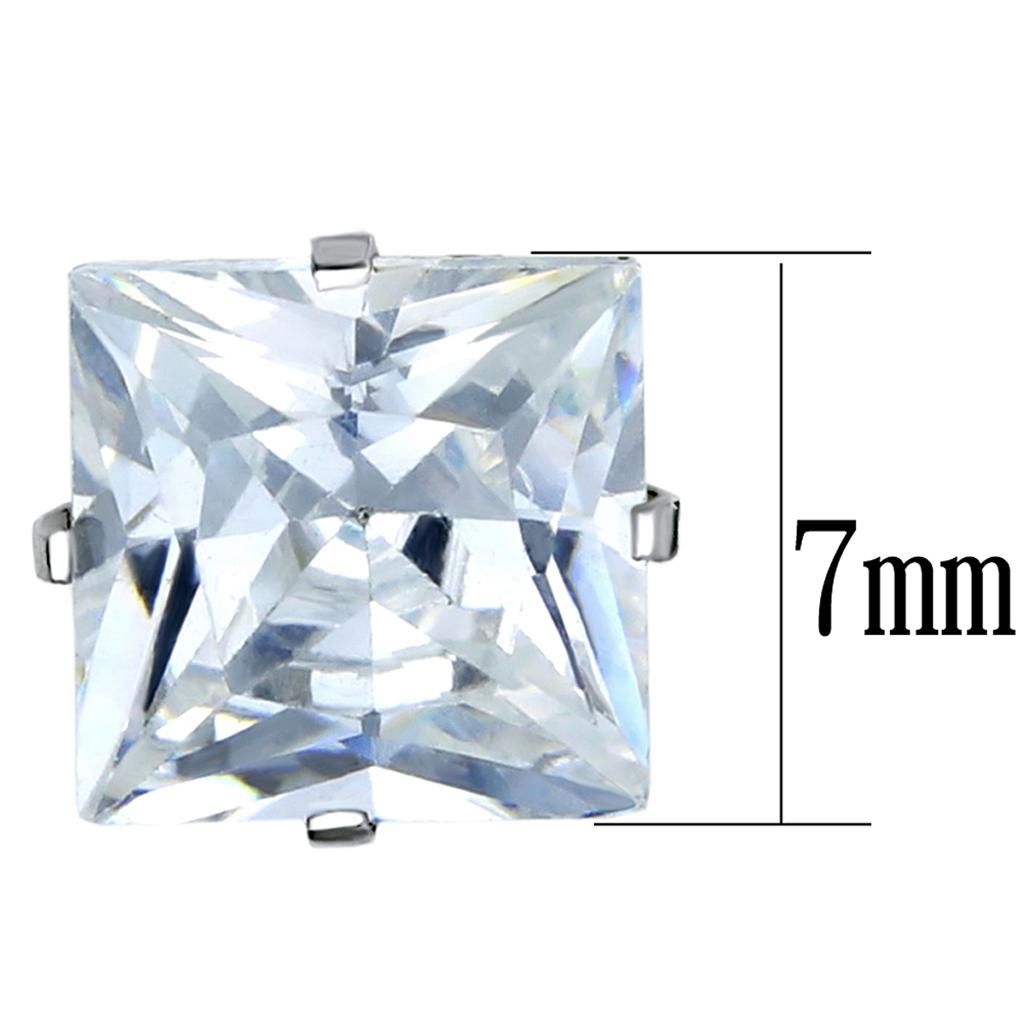 LO3315 - High polished (no plating) Stainless Steel Earrings with AAA Grade CZ  in Clear-1